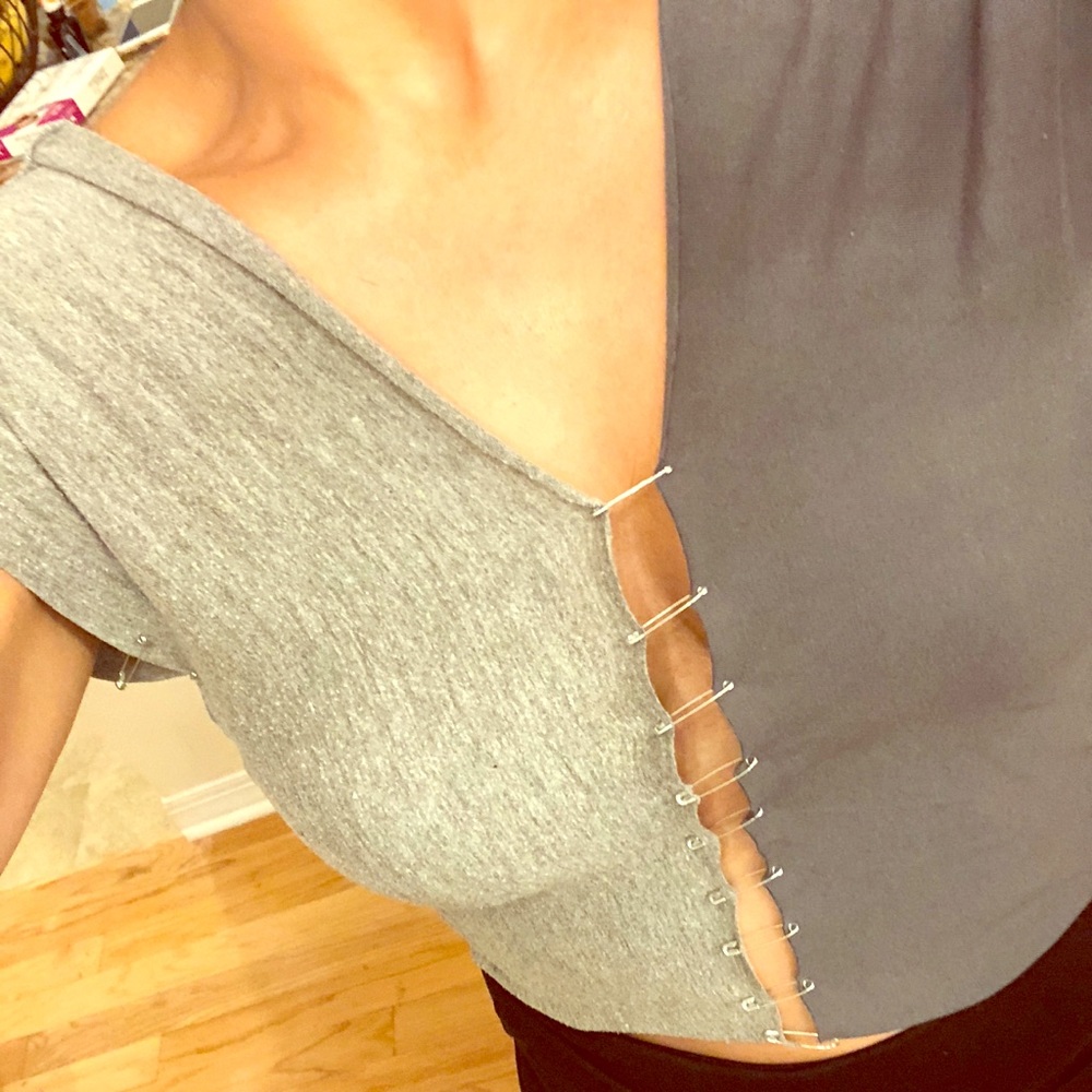 Custom Safety Pin T-Shirt Tank Top Gray